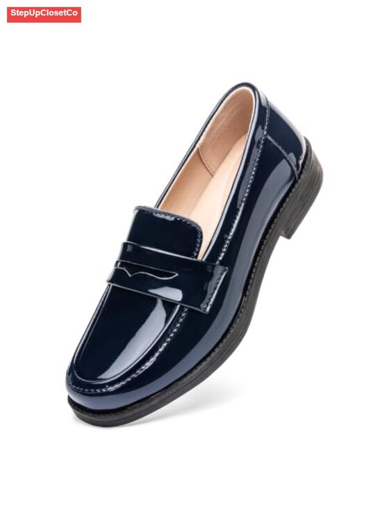Shoes - Women's Patent Leather Penny Loafers Slip On Business Casual Dress Shoes